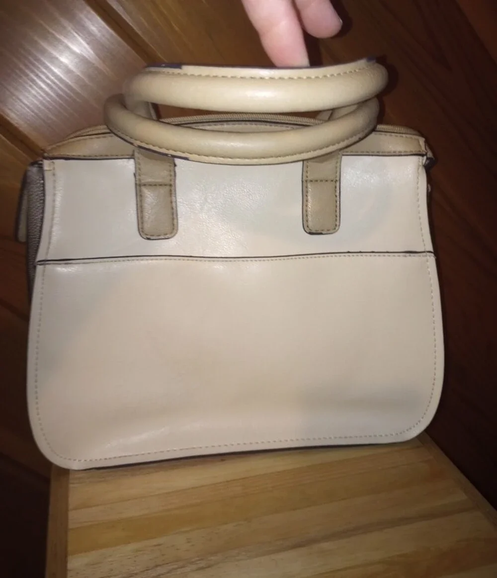London Fog Cream and Tan Women’s Handbag with Gold Accents